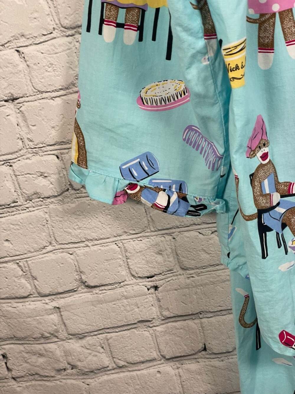 Nick & Nora Sock Monkey Spa Day 100% Cotton Pajama Set Size L - Picture 4 of 8